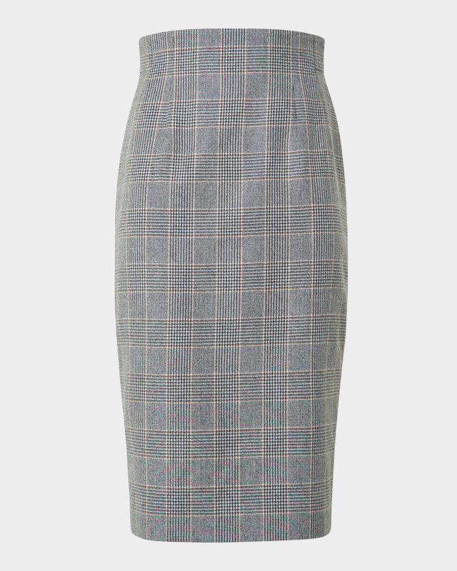 Prince Of Wales Cashmere Pencil Skirt